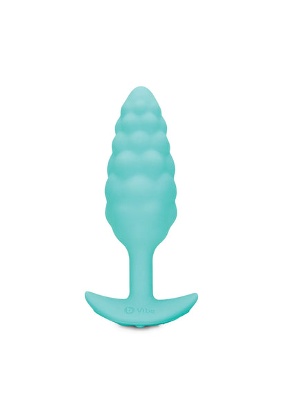 B-Vibe anale plug met bump-textuur, lichtblauwgroen en brede flensvoet