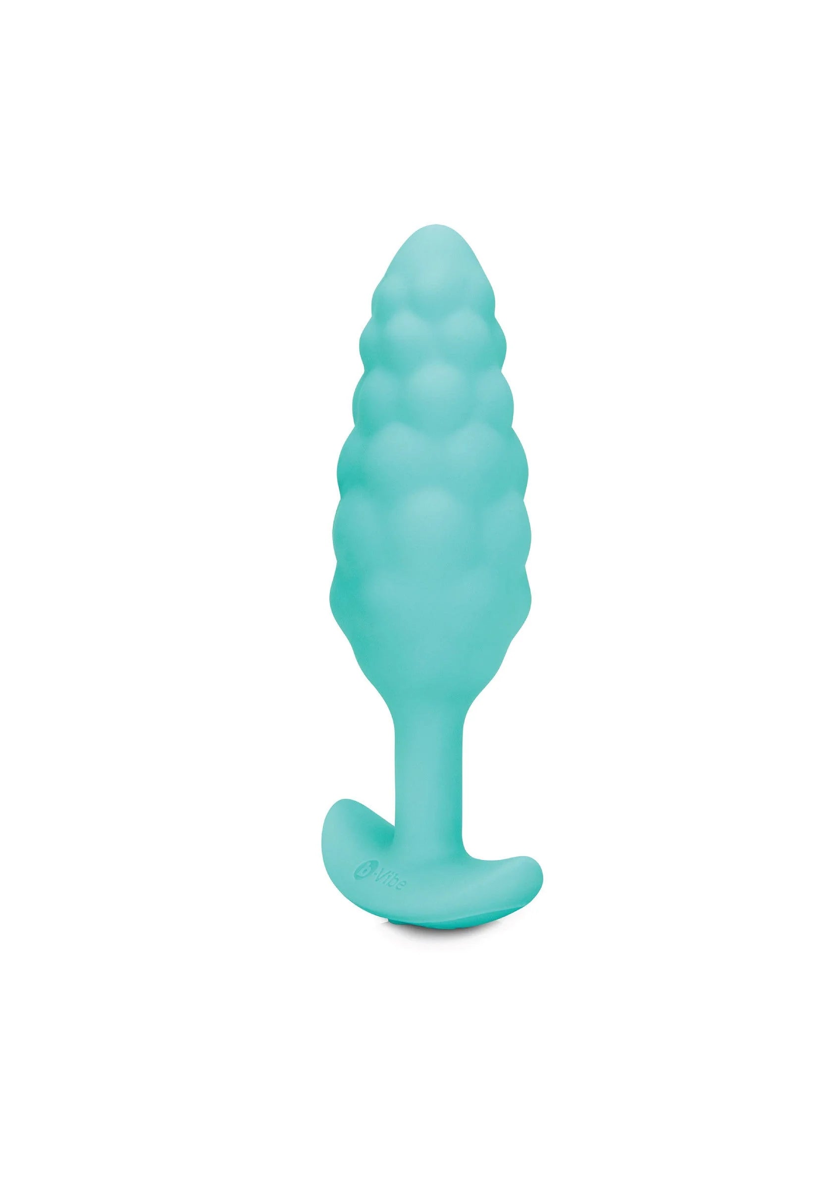 B-Vibe anale plug met bump-textuur, lichtblauwgroene vorm en brede flensvoet