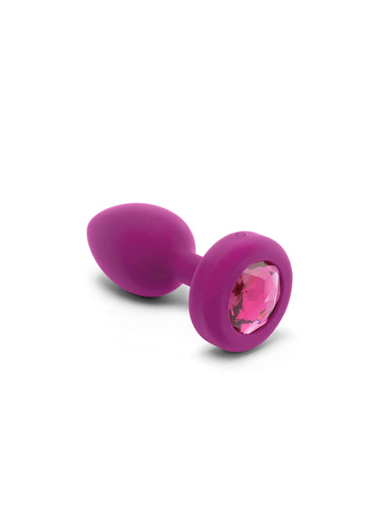B-Vibe vibrerende jewel plug S/M paars, zijkant met glinsterend kristal