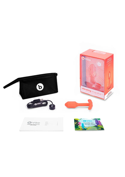 Set trilling snug plug van B-Vibe met opbergzakje en kabel