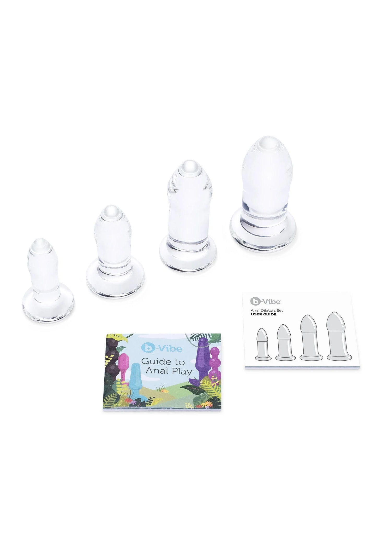 Anale dilatorset met vier kegelvormige delen en opbergdoosje/handleiding