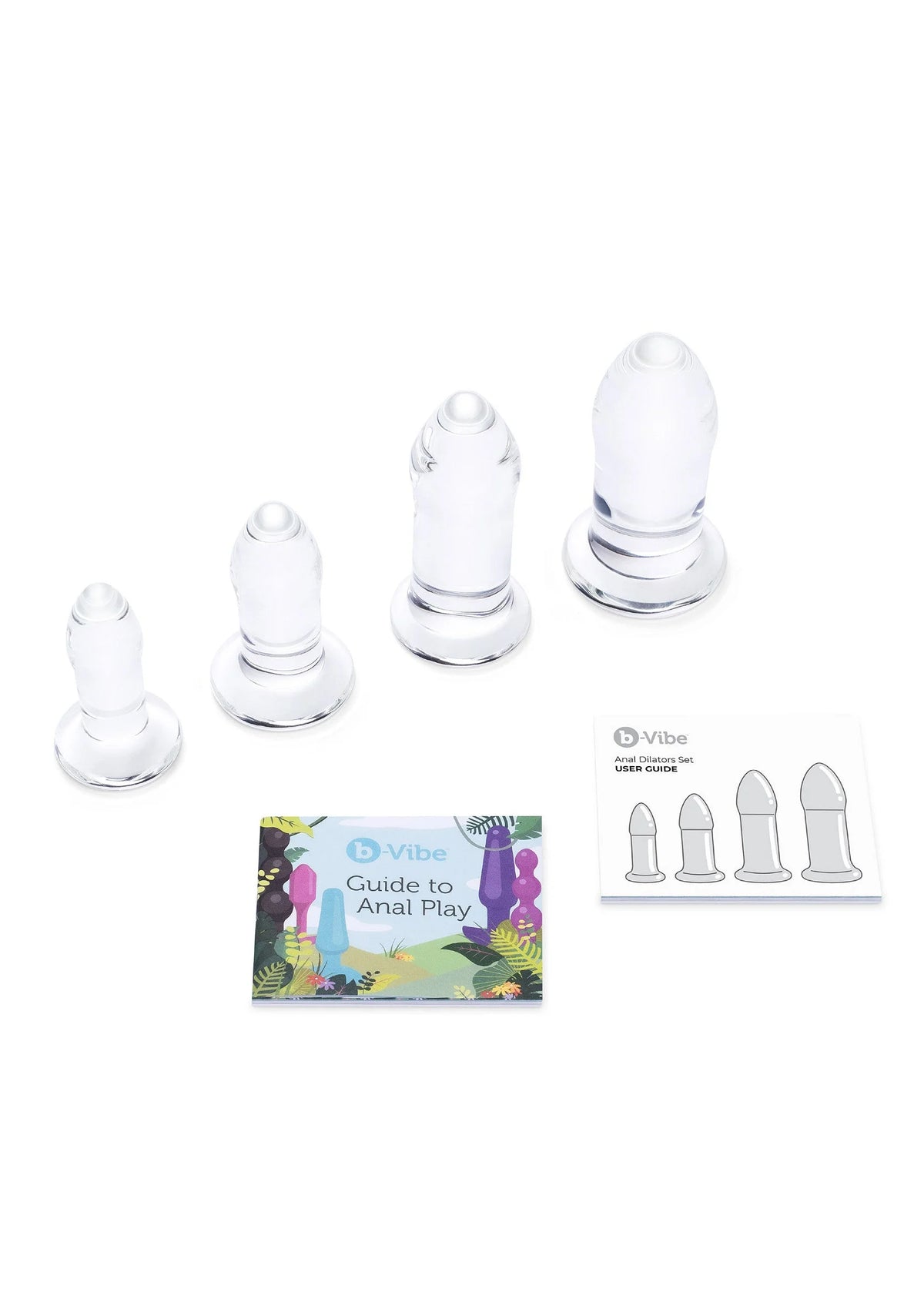 Anale dilatorset met vier kegelvormige delen en opbergdoosje/handleiding