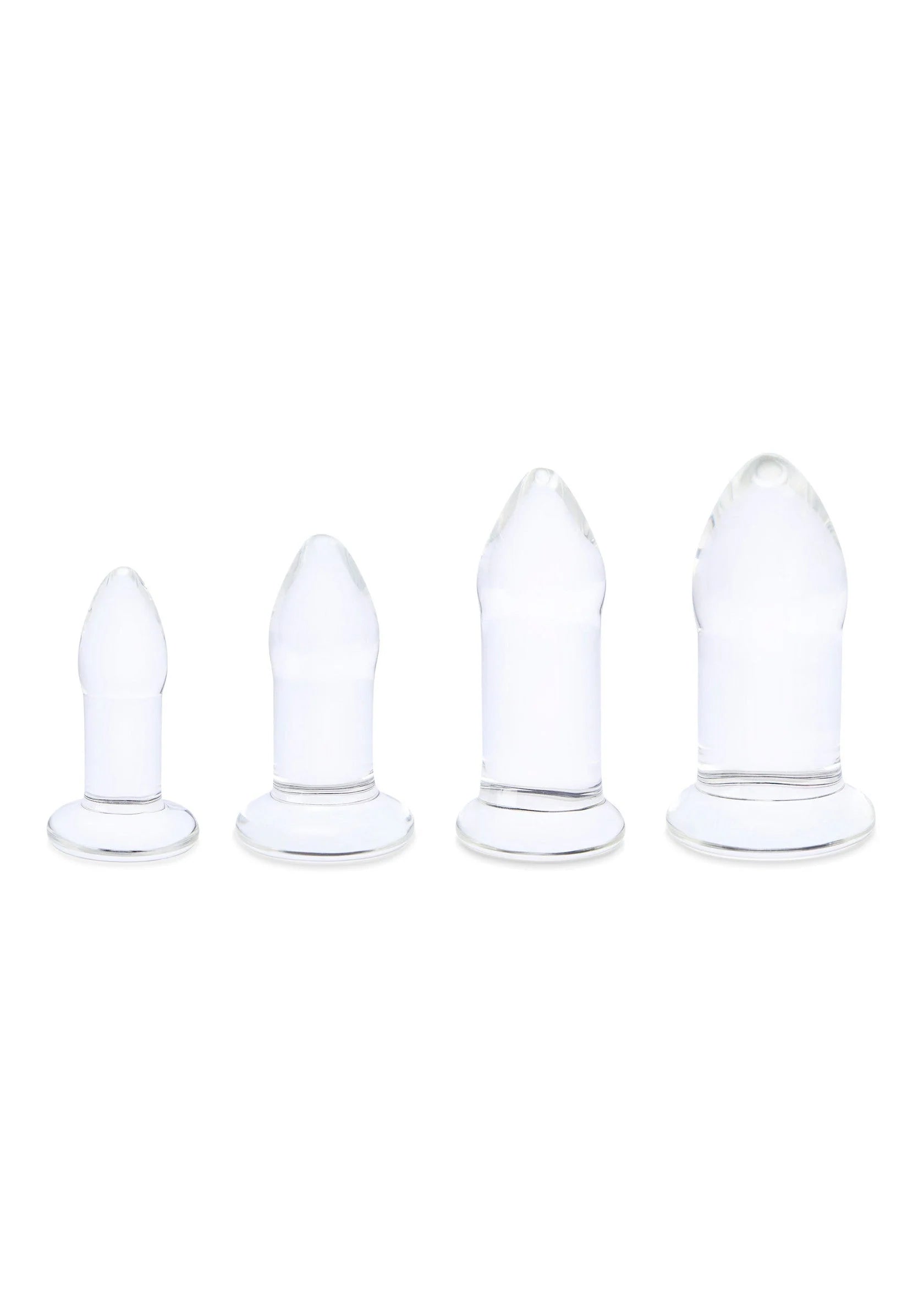 Set anale dilatatoren, vier witte kegels met transparante voetjes