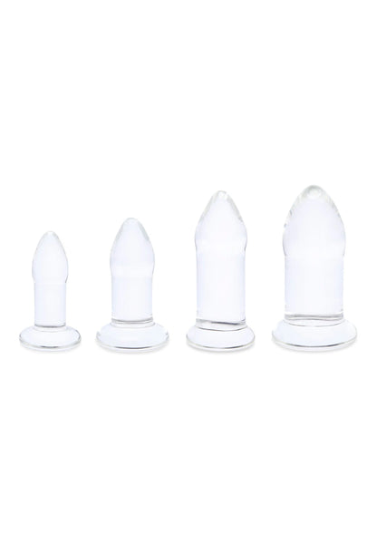 Set anale dilatatoren, vier witte kegels met transparante voetjes