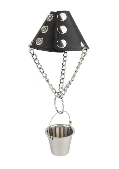 Balstretcher-gewicht met zwarte hoes, metalen ketting en rvs emmer met handvat