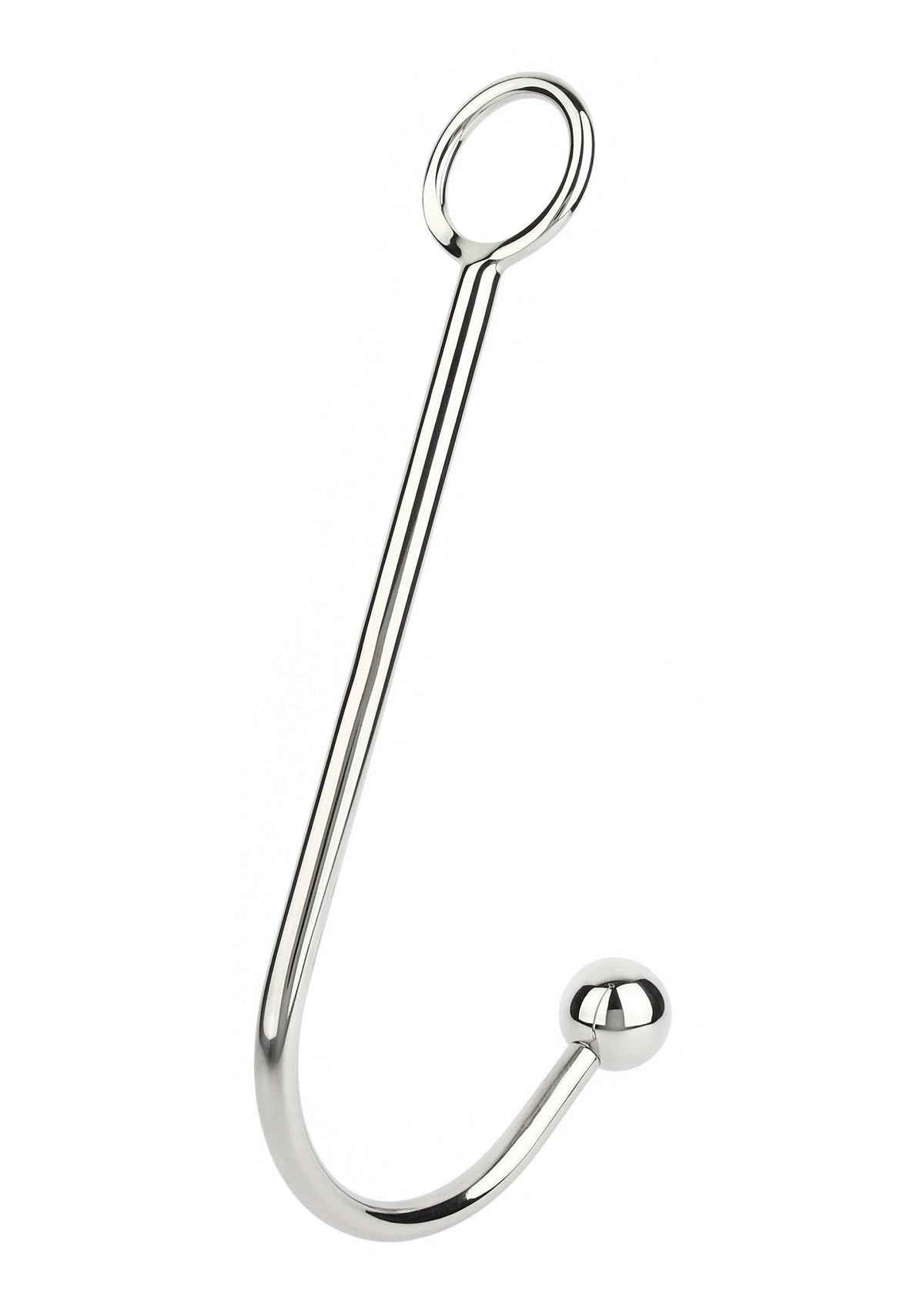RVS bondage-haak met ronde bal en ringopening, gebogen, 30 mm