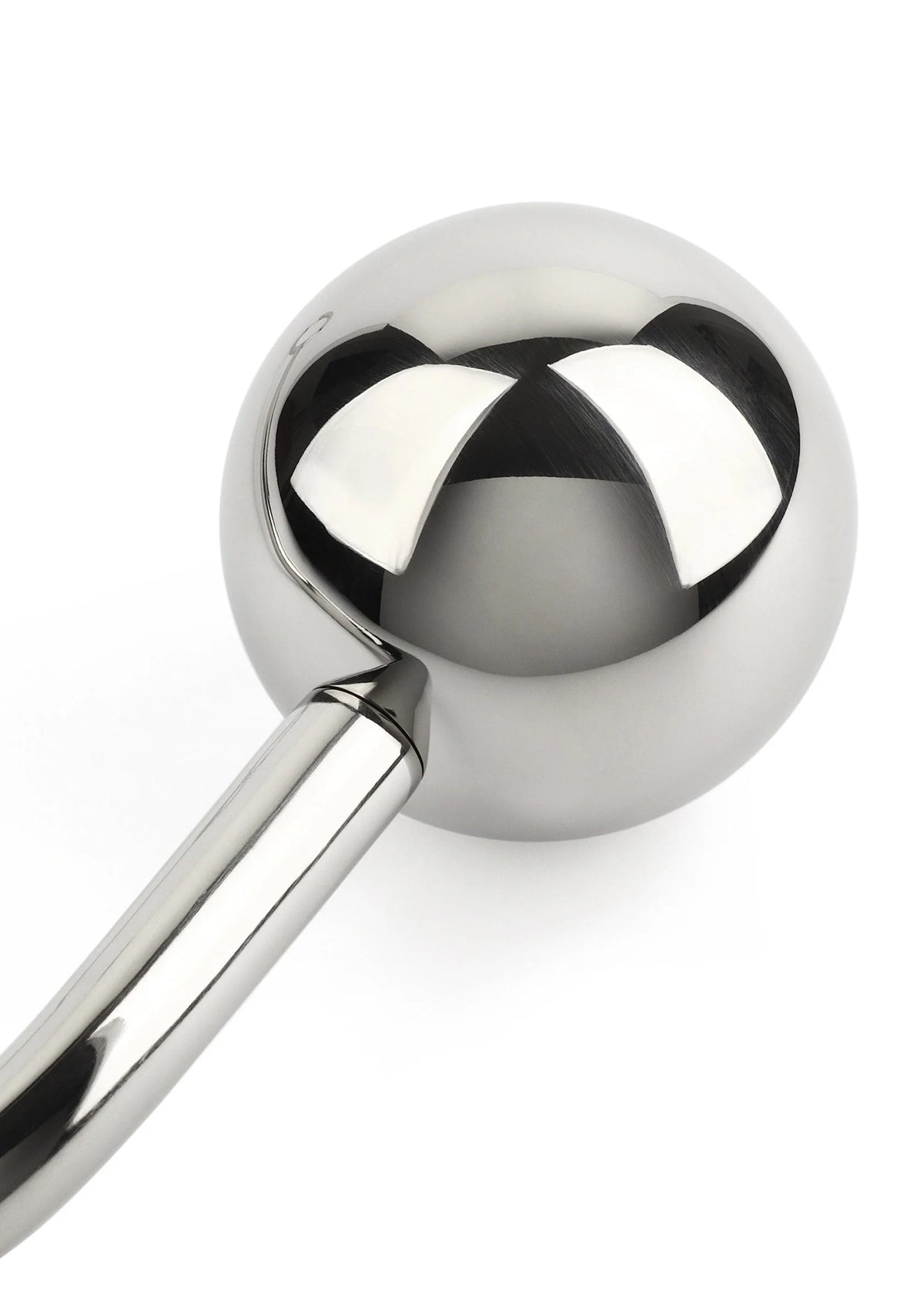 Bondage-haak met 50 mm bol van Mr. Steel, close-up glanzende bol en metalen steel