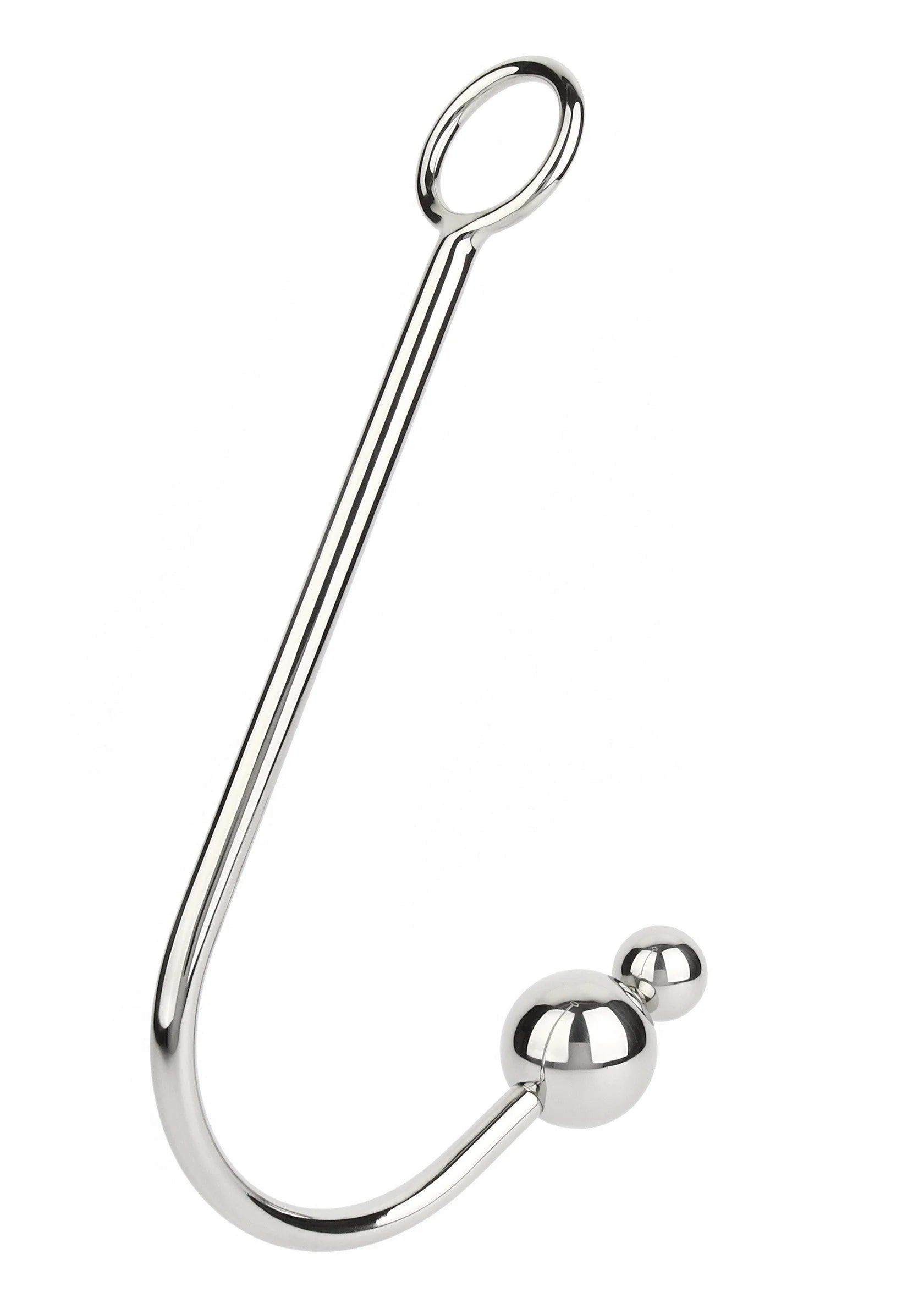 RVS anale hook met twee ronde ballen en haakvormige staaf, glanzend