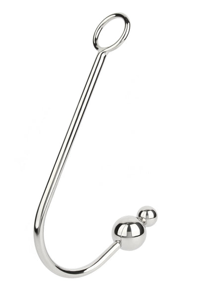 RVS anale hook met twee ronde ballen en haakvormige staaf, glanzend