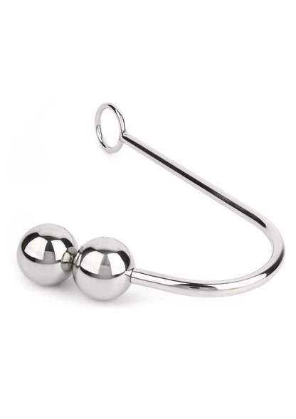 Anale hook met dubbele ronde ballen en verchroomde gebogen steel, oogvormige ring