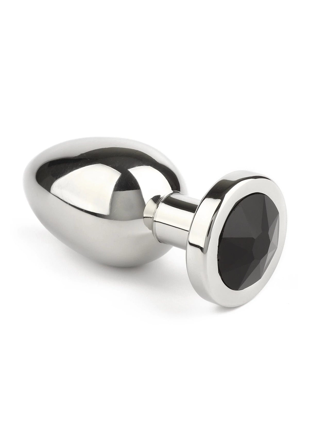 RVS buttplug met zwarte glanzende edelsteenknop en kraag