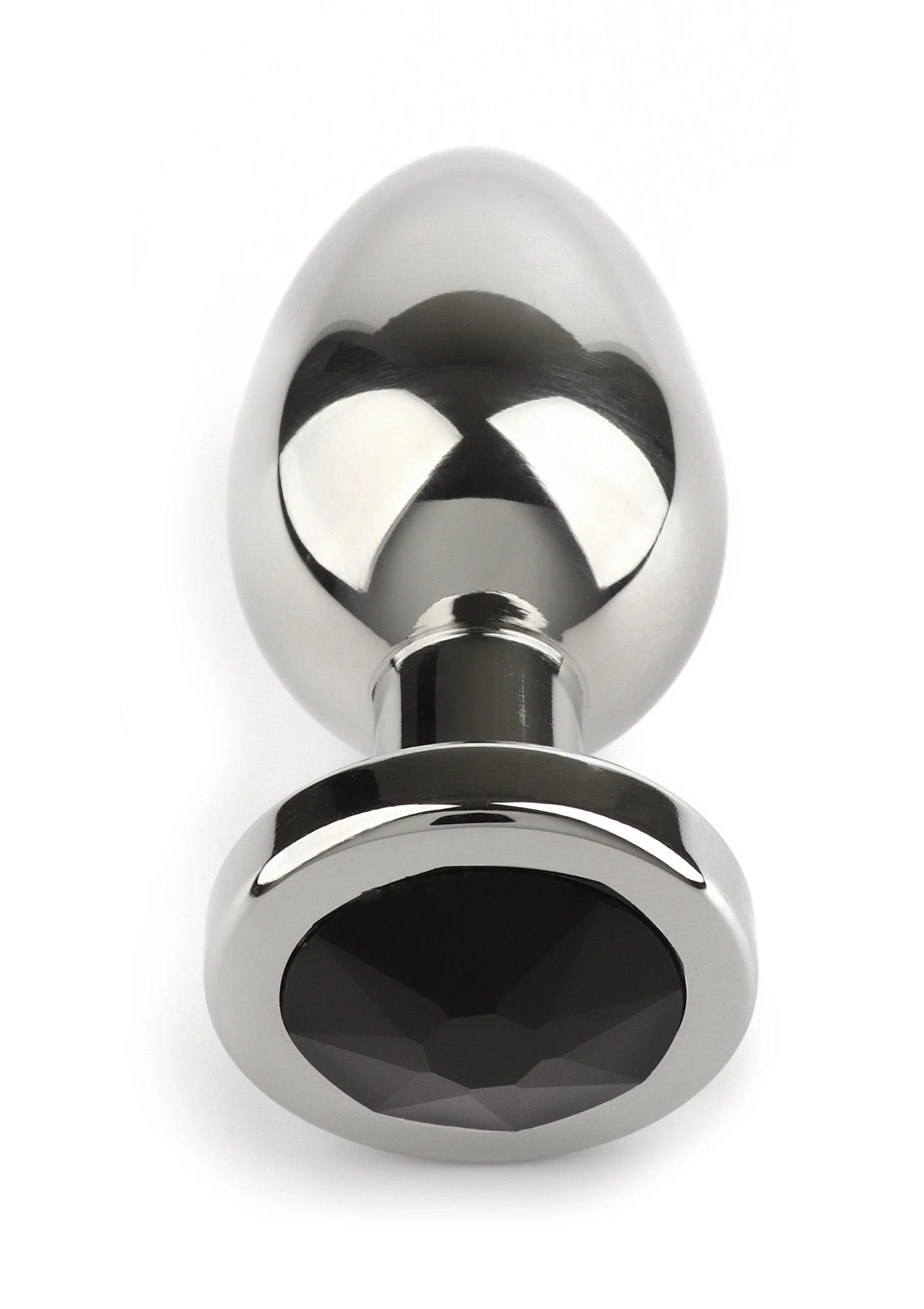 RVS anale plug met ovale zwarte steen en ronde voet