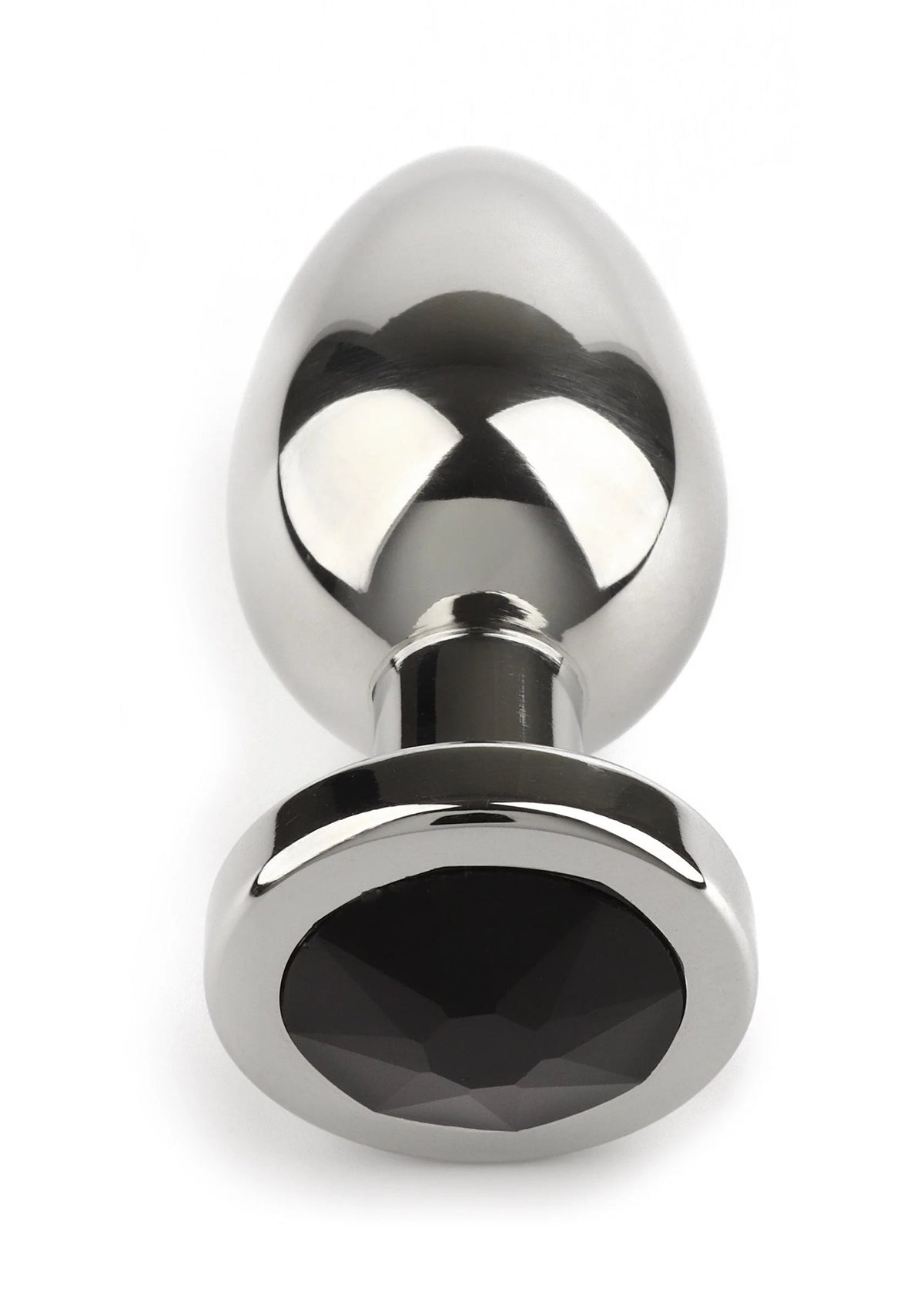 RVS anale plug met ovale zwarte steen en ronde voet