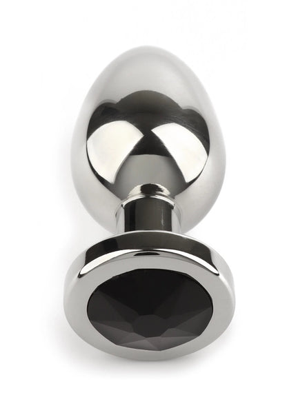 RVS anale plug met ovale zwarte steen en ronde voet