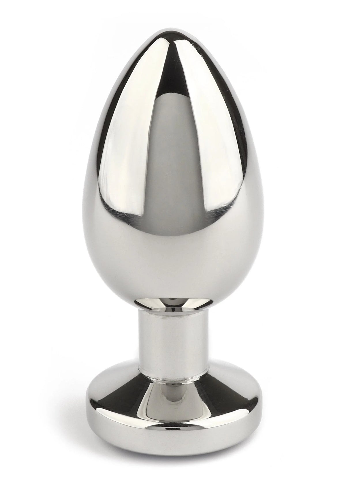 Kleine zilverkleurige buttplug met kegelvormige top en brede voet