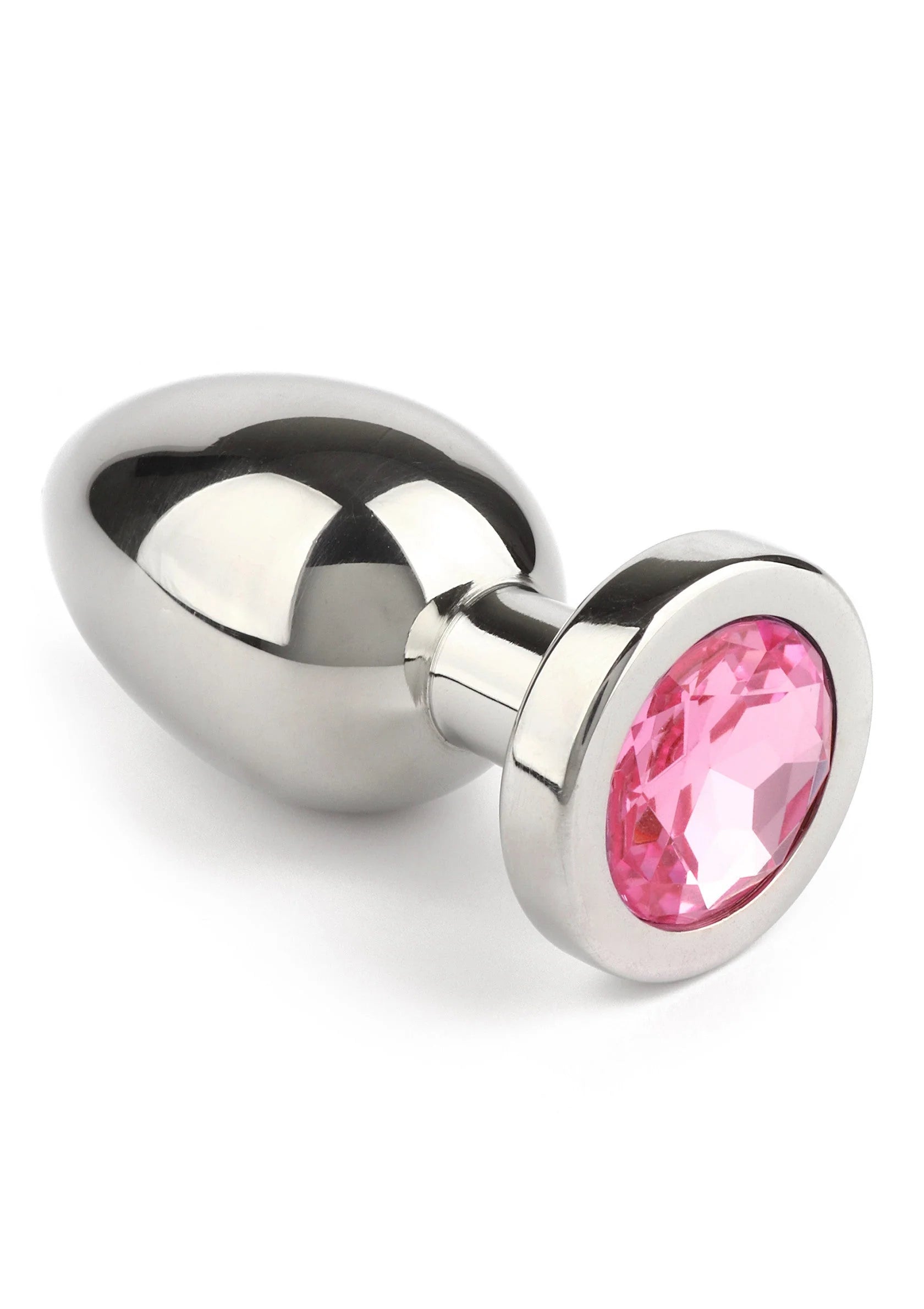 RVS anale plug met roze edelsteen en ronde vergrendelschijf