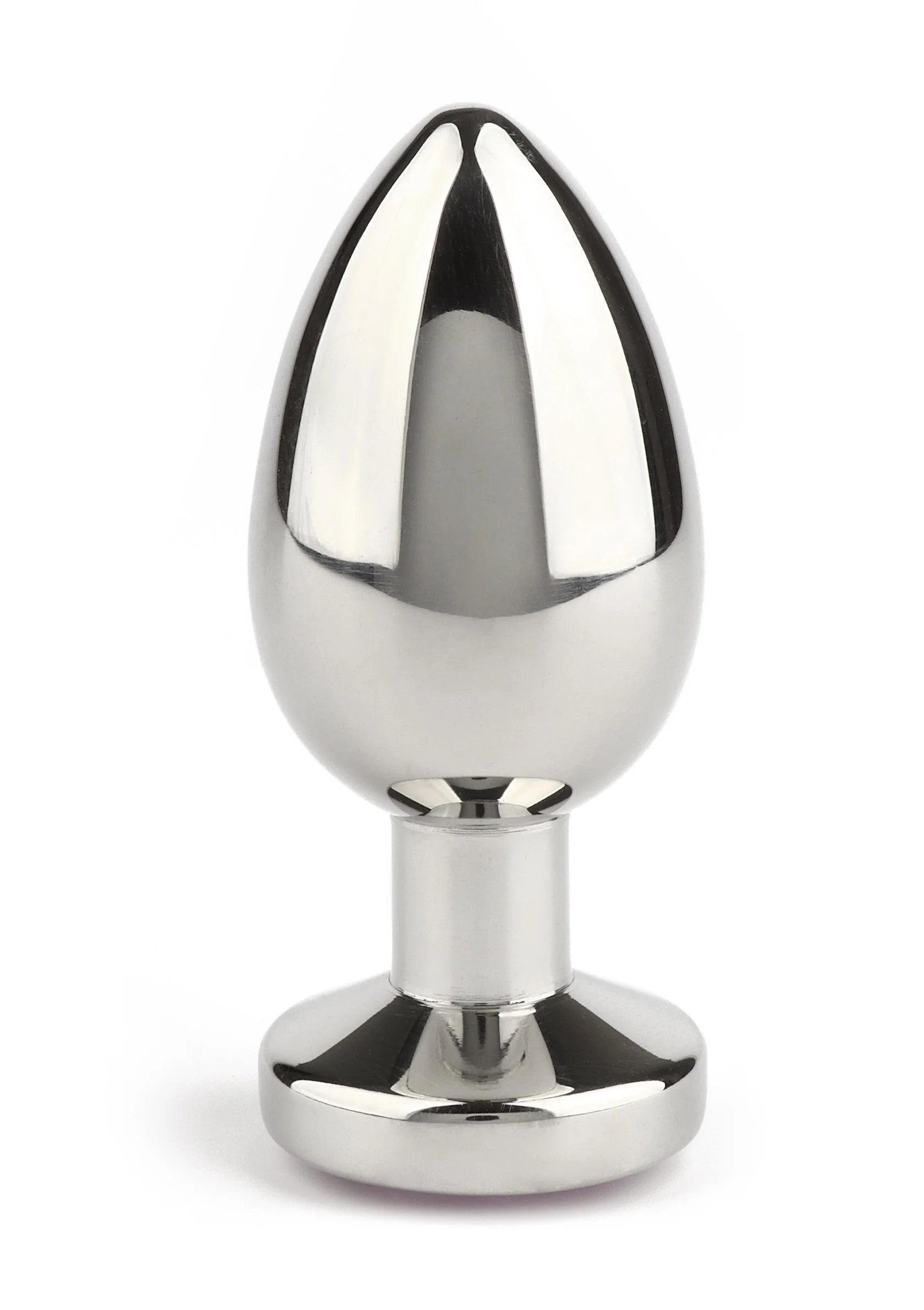 Zilverkleurige buttplug met gepolijste kegelvormige top en ronde voet