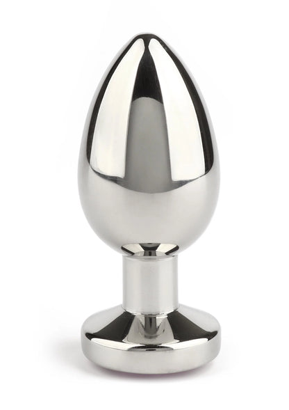 Zilverkleurige buttplug met gepolijste kegelvormige top en ronde voet