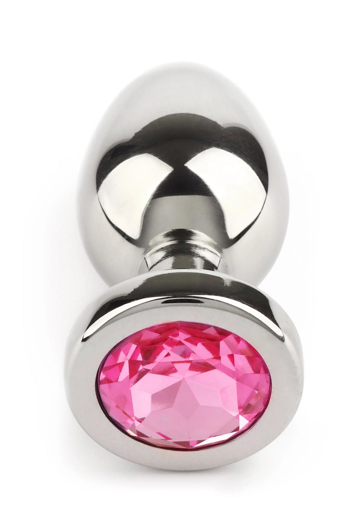 RVS buttplug met roze ovaalvormige edelsteen