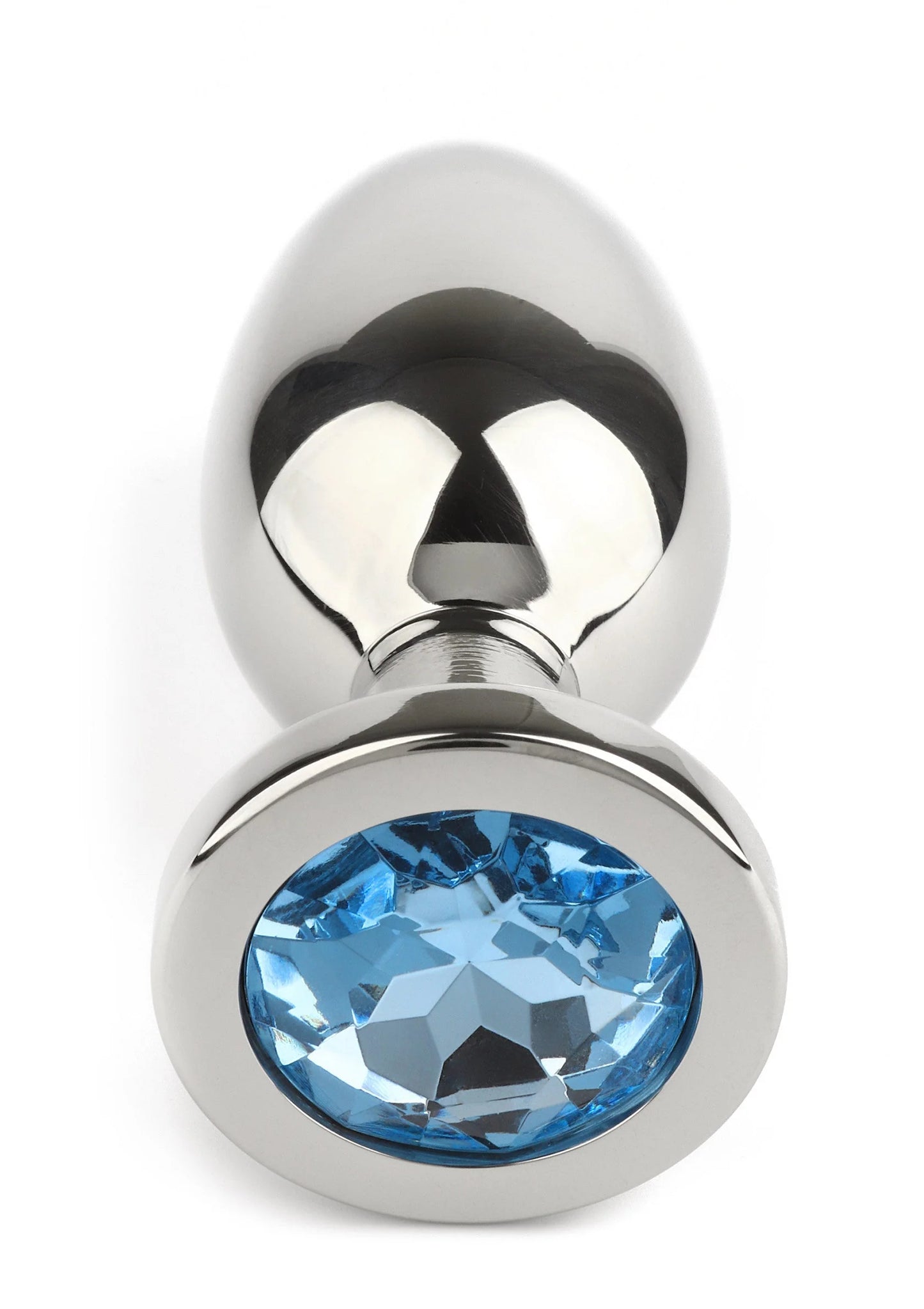 Anale plug met ronde voet en blauwe kristal-inzet in de steel