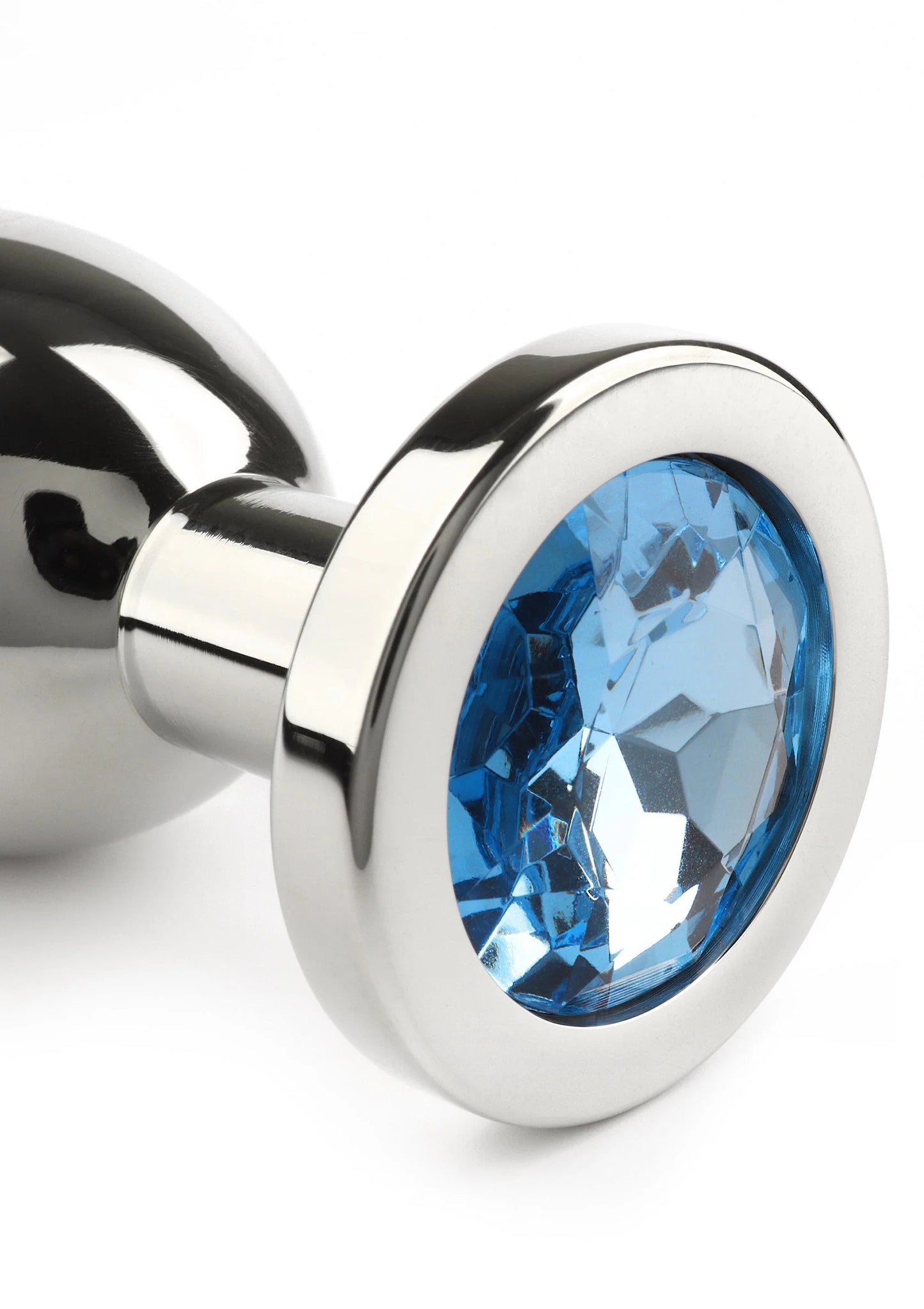 Anale plug met ronde basis en blauwe kristallen dop