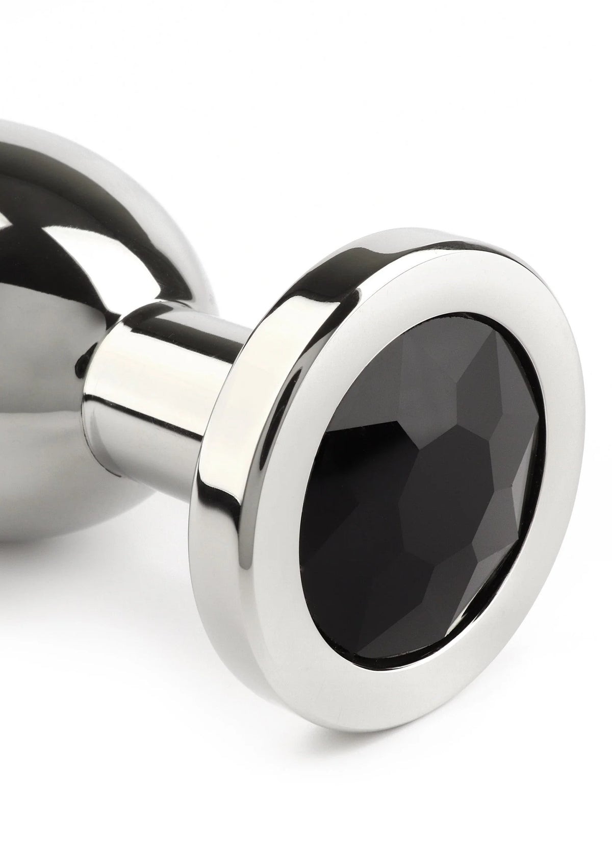 Anale plug met ovale zwarte inzet in zilveren ring en conische schacht