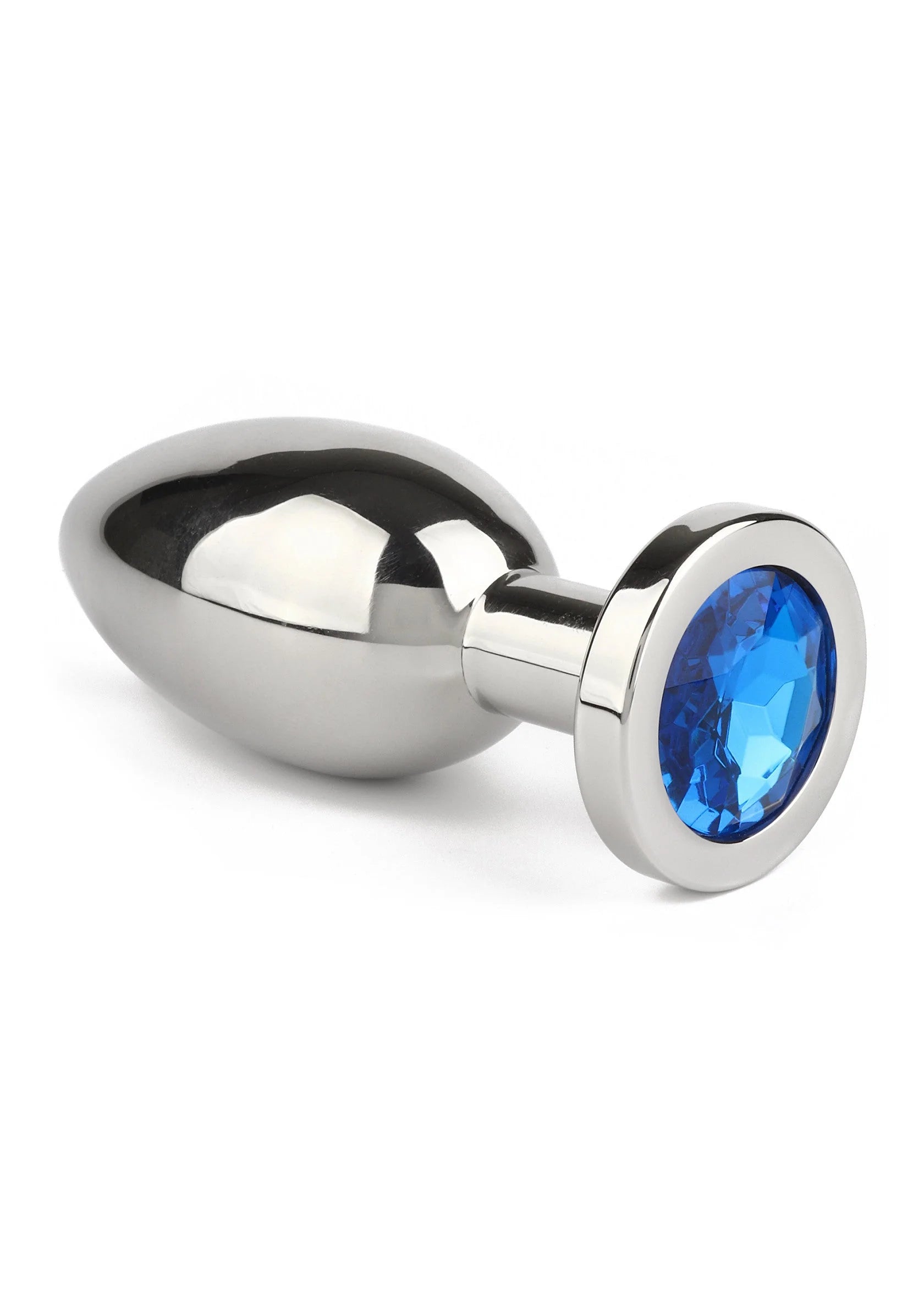 Anale plug van zilverkleurig metaal met blauwe facettensteen
