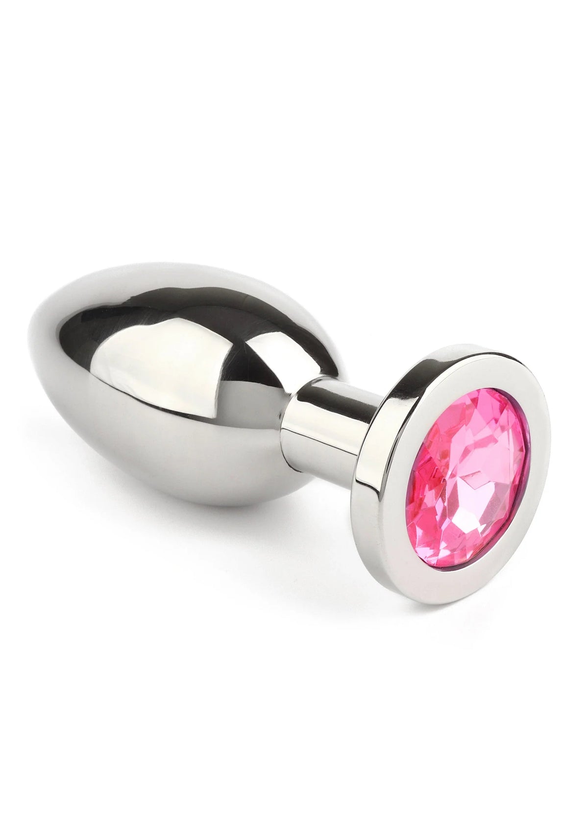 RVS anale plug met roze edelsteen en afgeronde komvormige voorkant