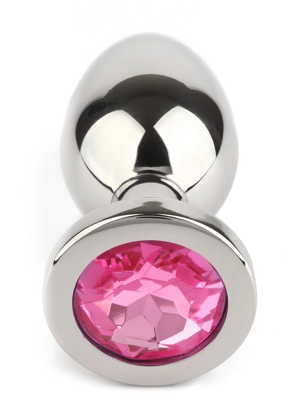RVS buttplug met roze edelsteen-inzet en afgeronde schijfvoet