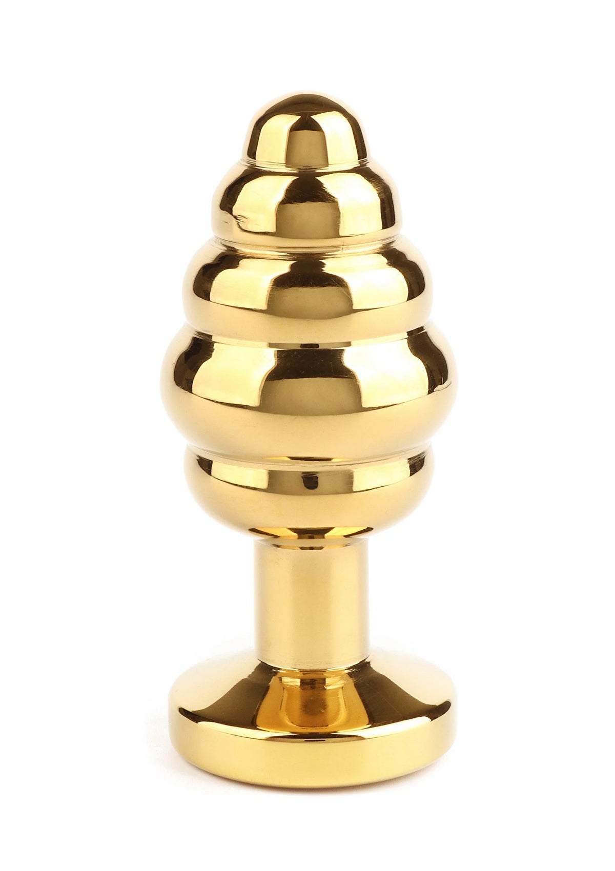 Gouden kleine buttplug met gedraaide bolvorm en brede voet