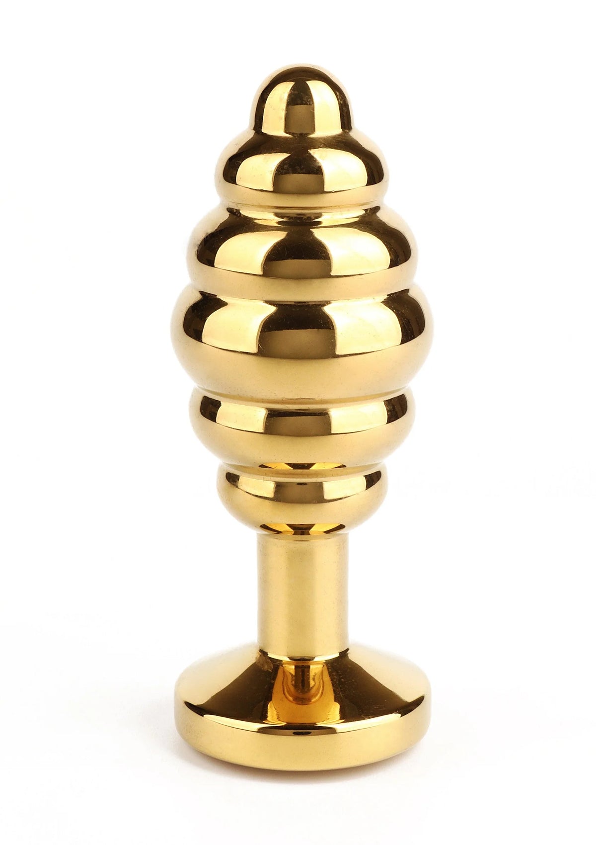 Gouden Mr. Steel twister-buttplug met ronde vorm en brede voet, medium