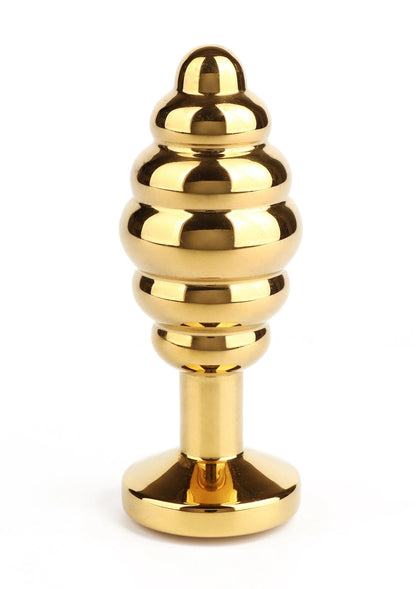Gouden Mr. Steel twister-buttplug met ronde vorm en brede voet, medium