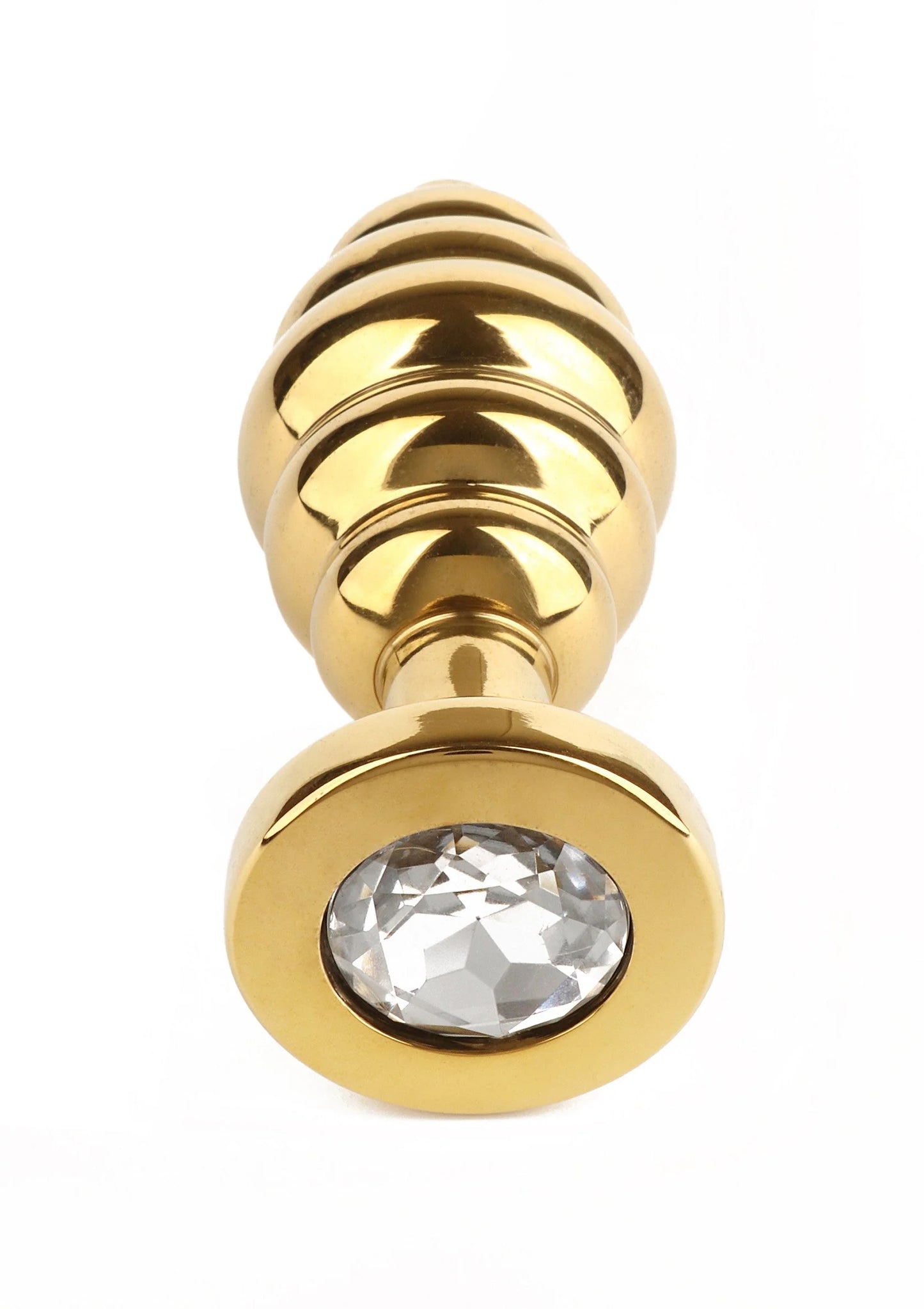 Gouden Mr. Steel twister-buttplug met opstaande ringen en glasknoop vooraan