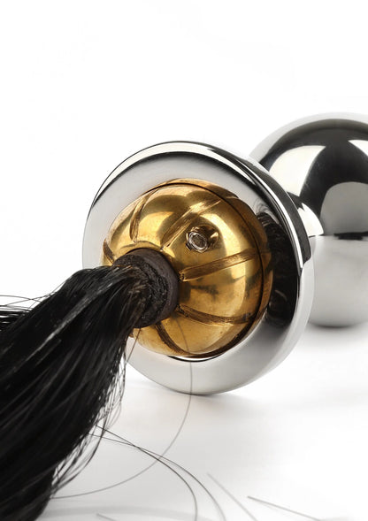 Zwarte haarponystaart met chroom en goud metalen bevestiging