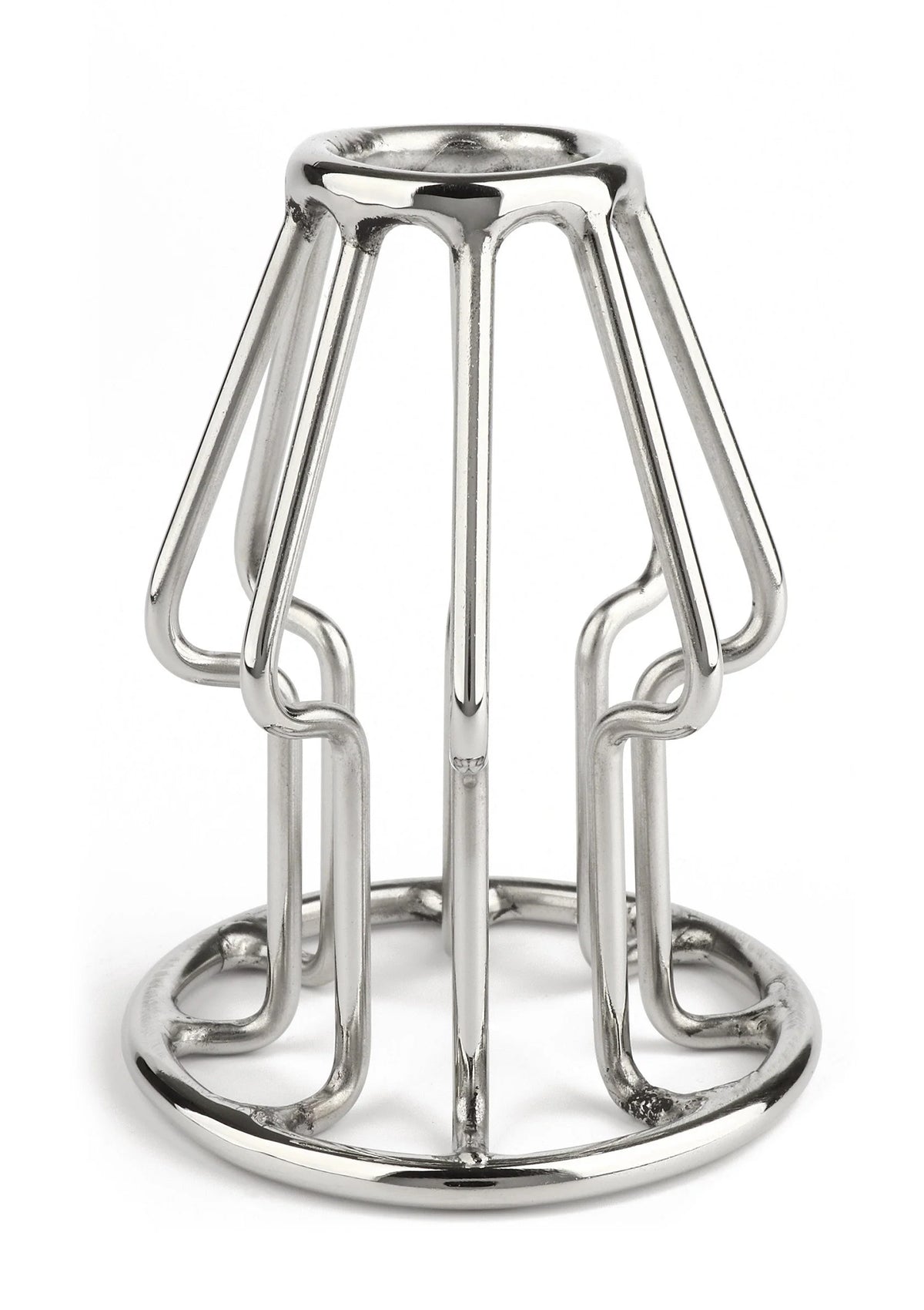 RVS anale plug met trapezium kooi en ronde voet, frontaanzicht