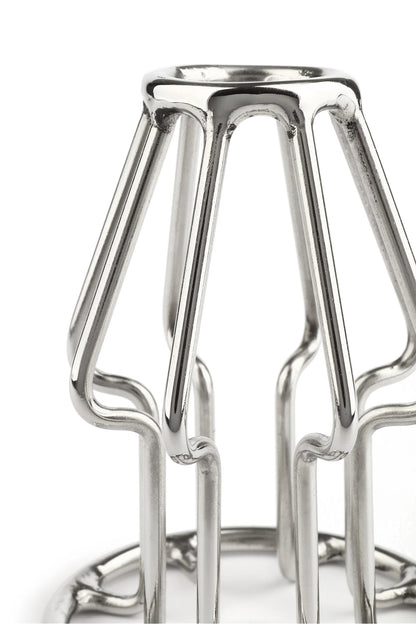 Glanzend zilveren trapezoïde kooi voor kleine anale plug met stalen spijlen