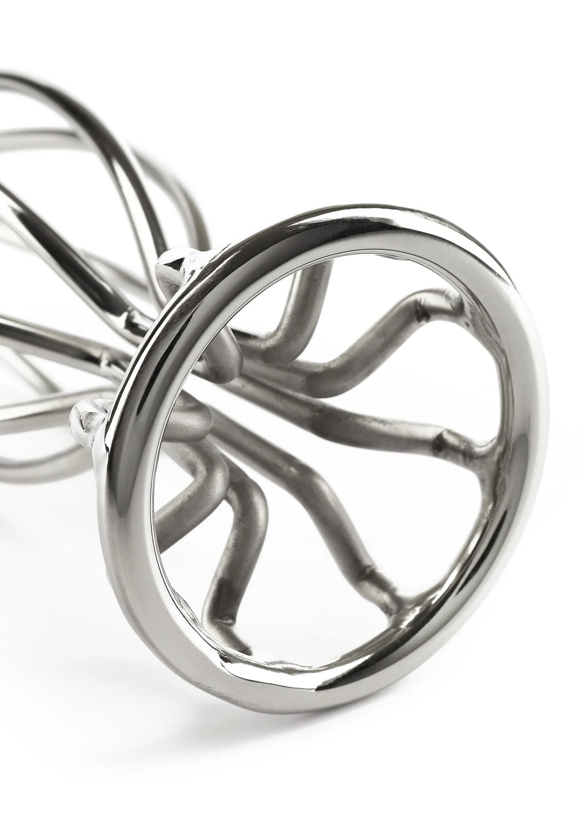 Ronde metalen draadplug met open ring en spiraalvormige draden, zijdelings
