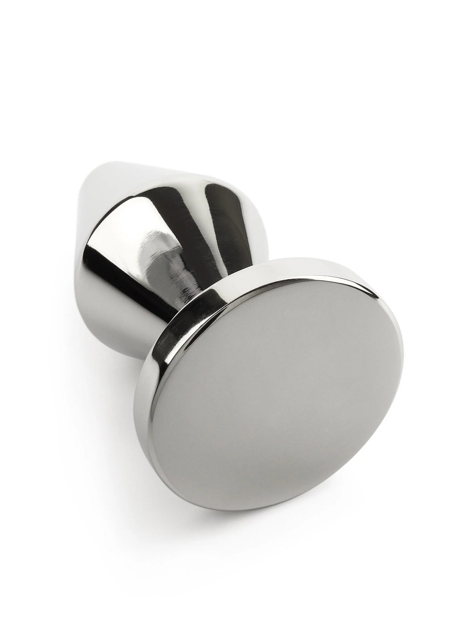 Metalen buttplug met afgeronde steel en platte basis, zilverkleurig