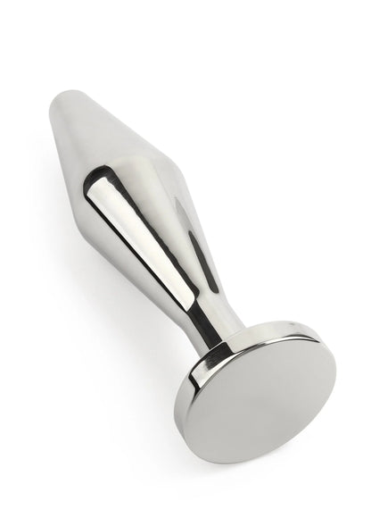 Mr. Steel kontplug (groot) met ronde voet en taps toelopende vorm, zijaanzicht