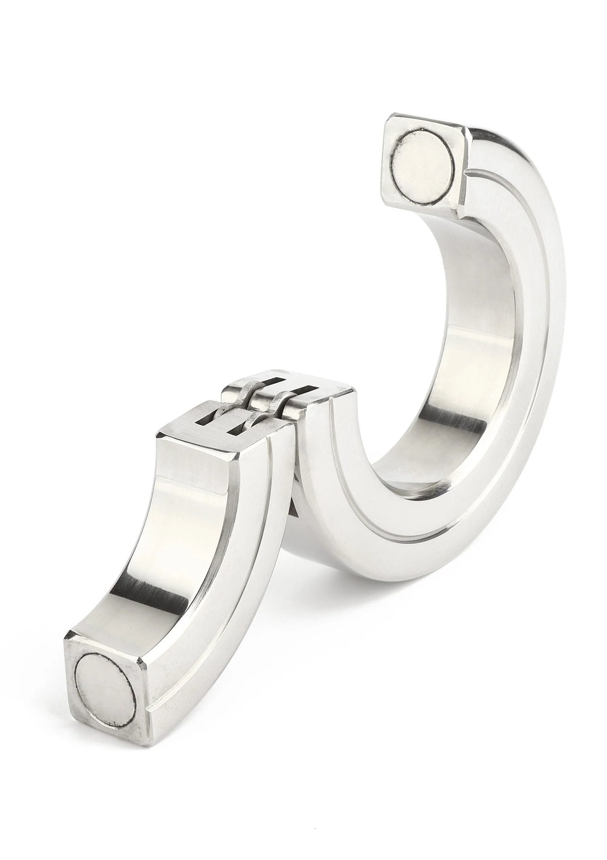 Zilverkleurige cockring met open klem en scharnierverbinding