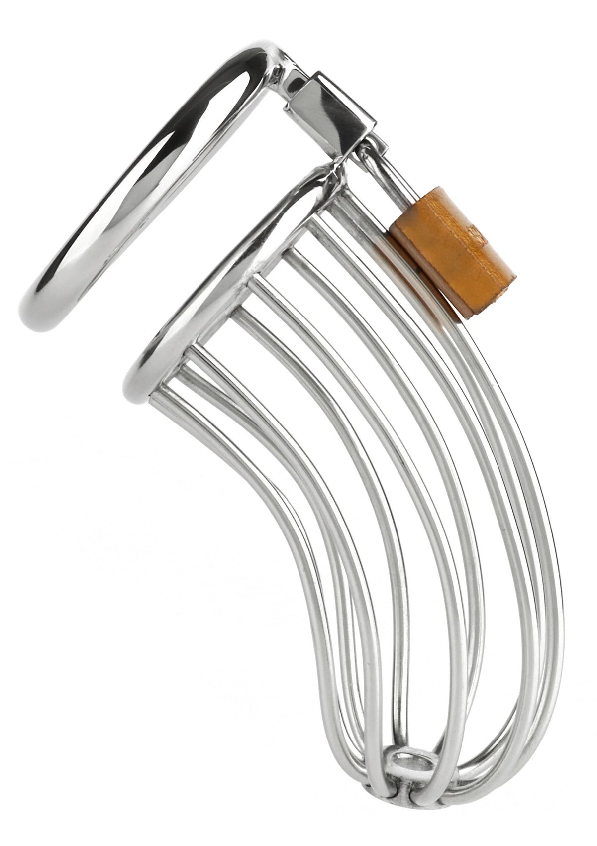 Metalen kooi met hangslot en leren inzetstuk, zilverkleurig, Mr. Steel