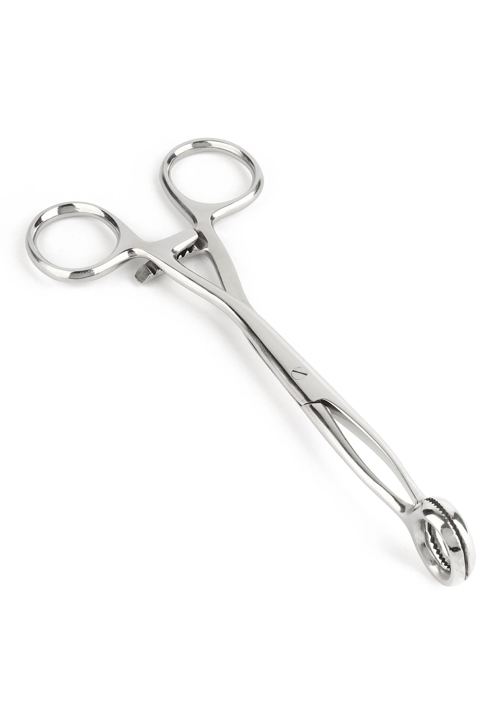 RVS tangen met ovale ringen en klemuiteinde, gladde metalen afwerking