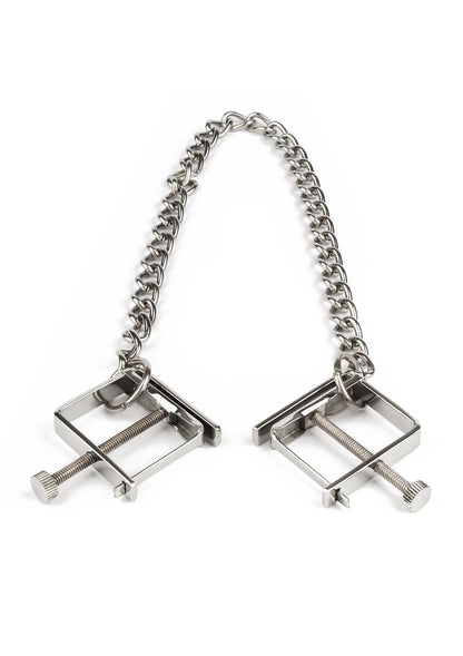 Nippelklemmen met ketting van metaal: twee klemmen met schroefjes