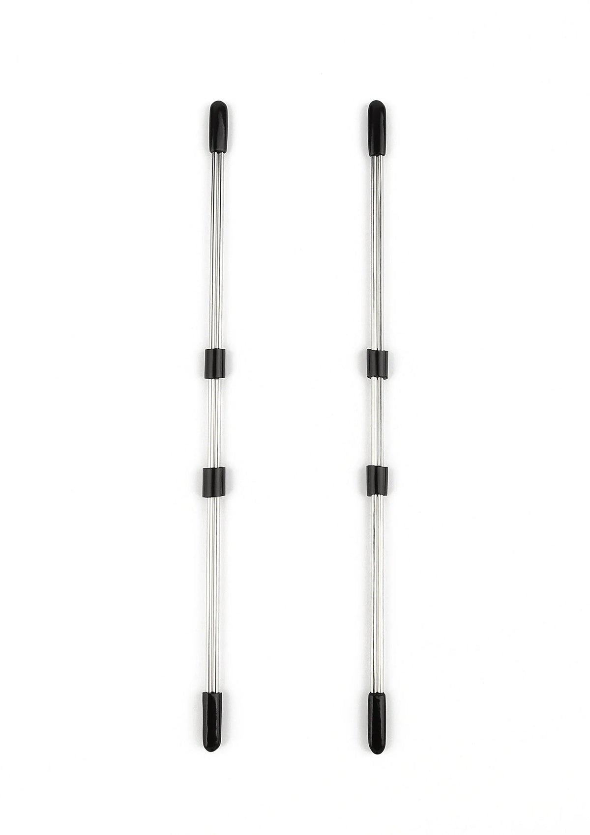 RVS nippelstokken met zwarte klemmen, set van twee, 20 cm