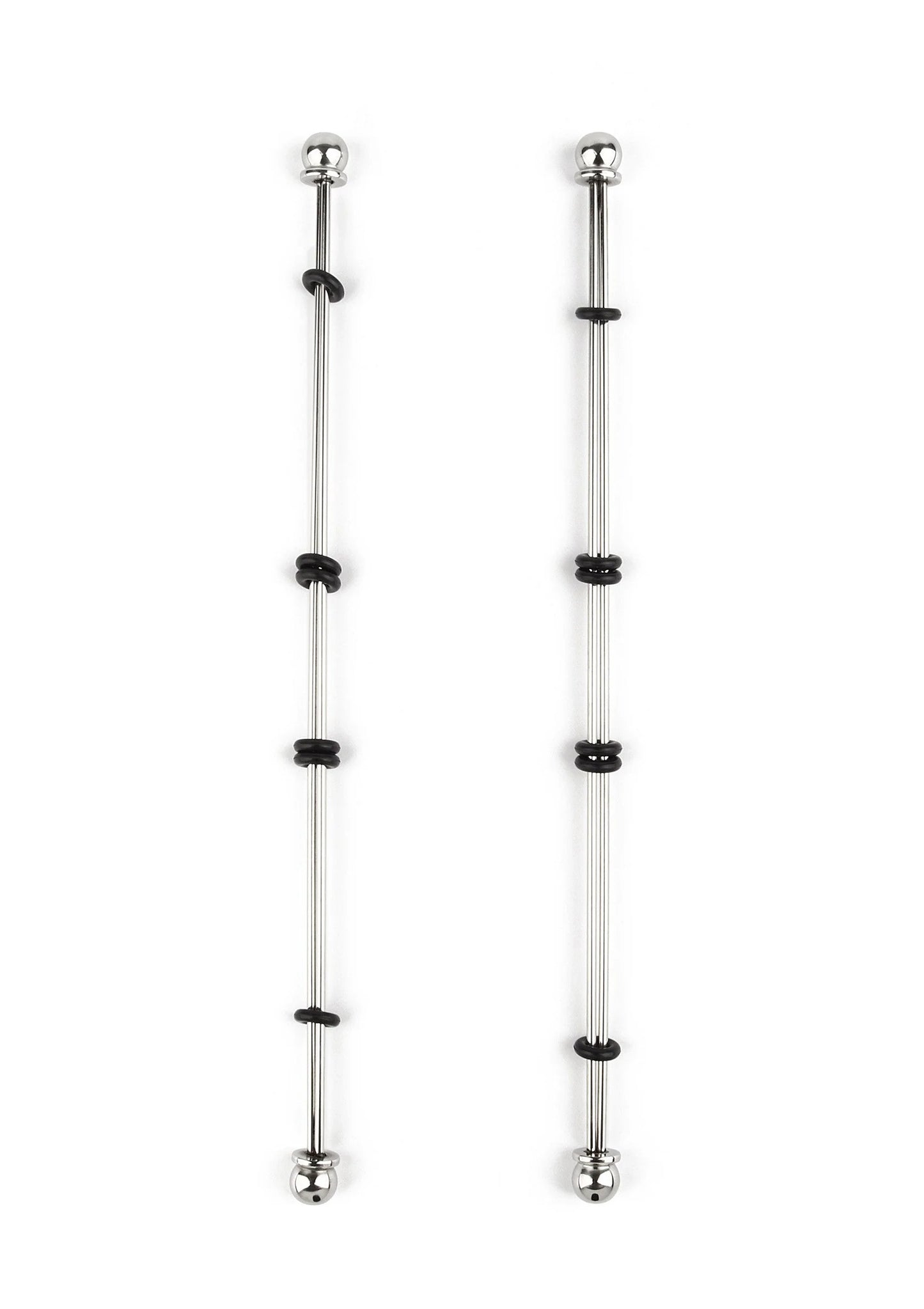 Nipple sticks met ballen, 20 cm: set van twee zilverkleurige staven met zwarte tussenringen