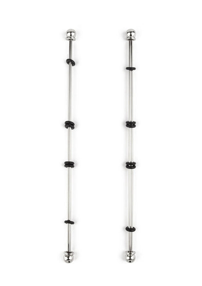 Nipple sticks met ballen, 20 cm: set van twee zilverkleurige staven met zwarte tussenringen