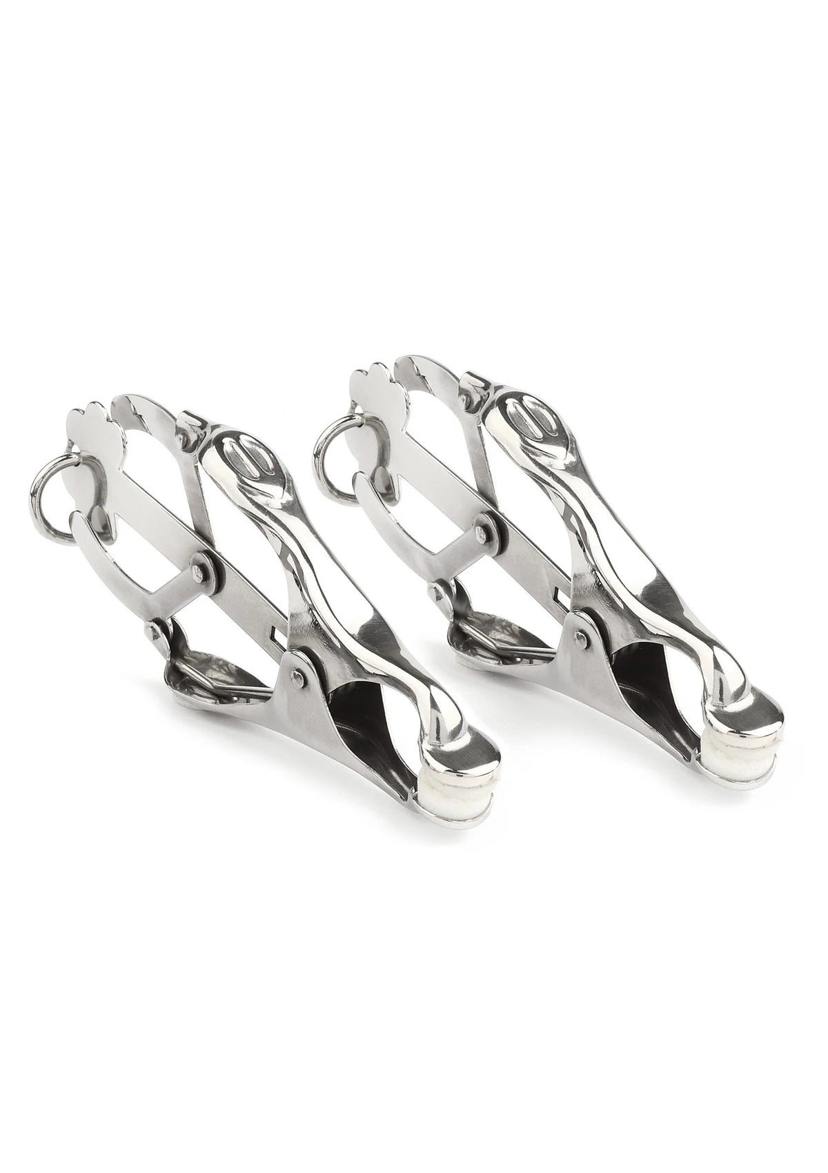 Set zilverkleurige nippelklemmen met ring, scharnierarmen en ovale beugel