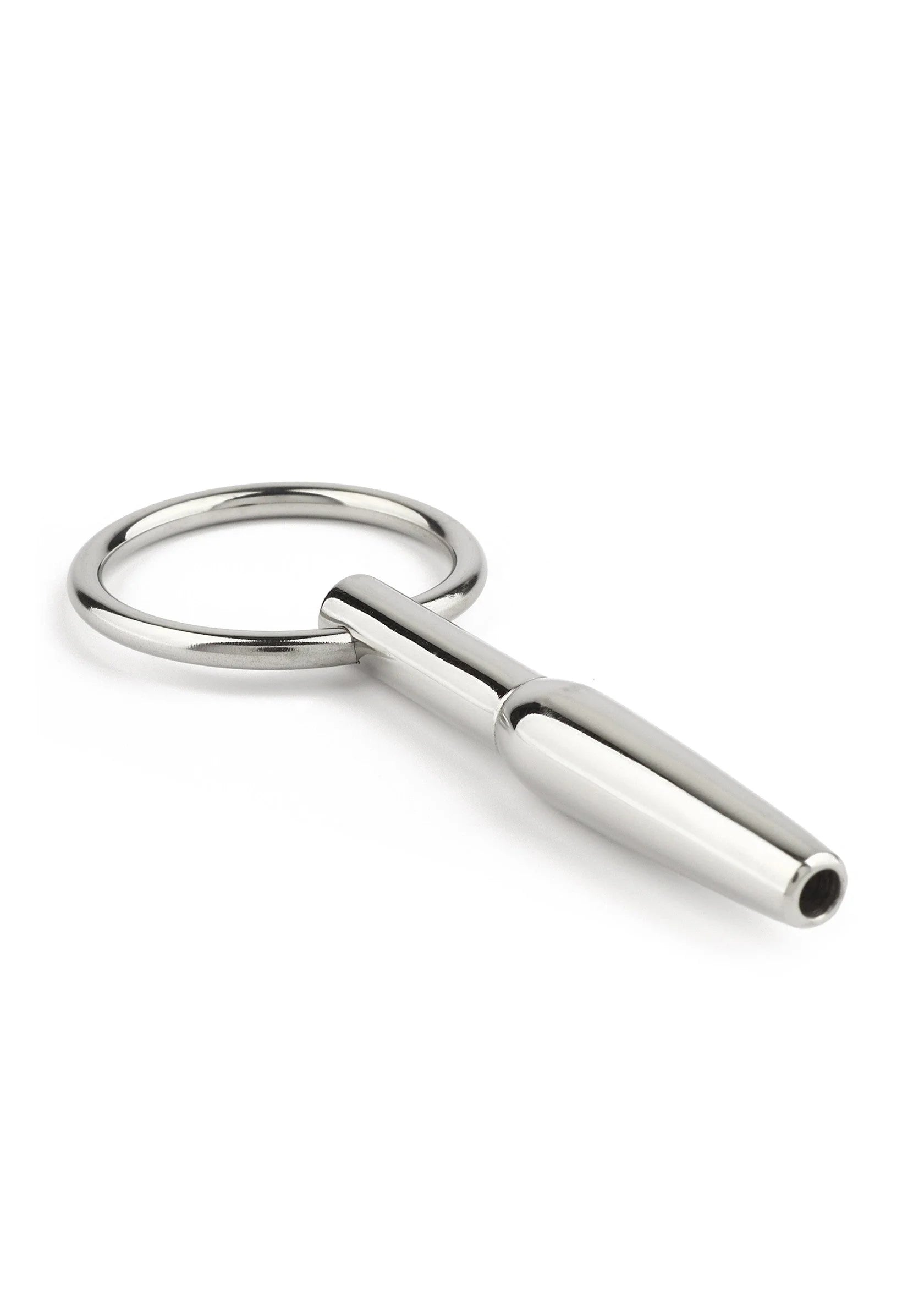 Metalen urethraalplug met draagring, cilindervormig uiteinde, glanzend zilver