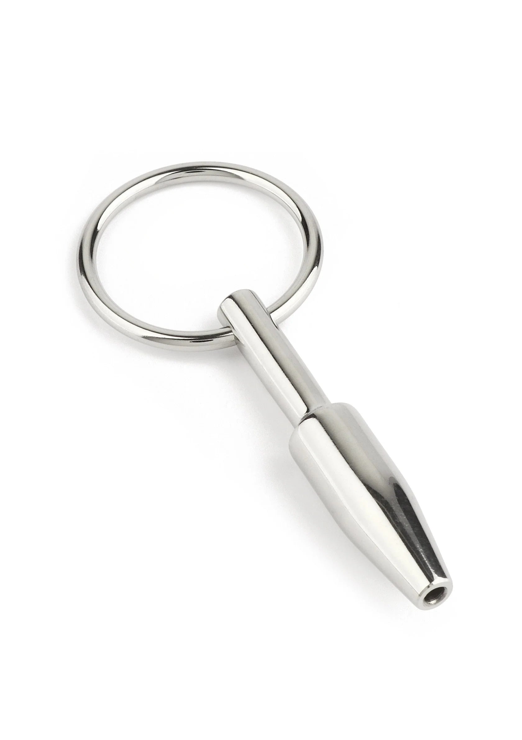 Metalen open plug met ringlus, cilindrische punt, glanzend zilverkleurig