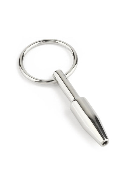 Metalen open plug met ringlus, cilindrische punt, glanzend zilverkleurig